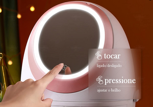 Organizador porta maquiagem removível com gavetas espelho led Rosa - viya-stores