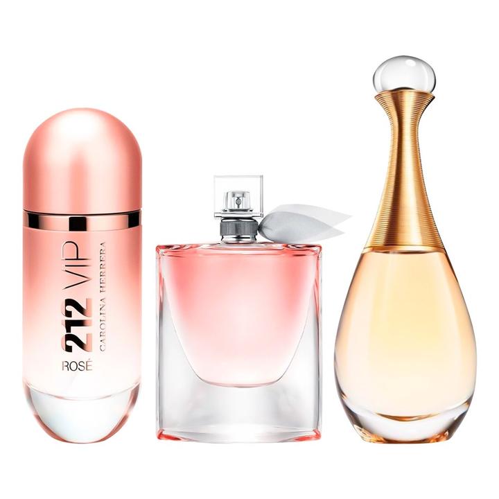Combo 3 Perfumes Feminino + Frete Grátis [212 VIP Rosé, La Vie est Belle, e Jadore] - viya-stores
