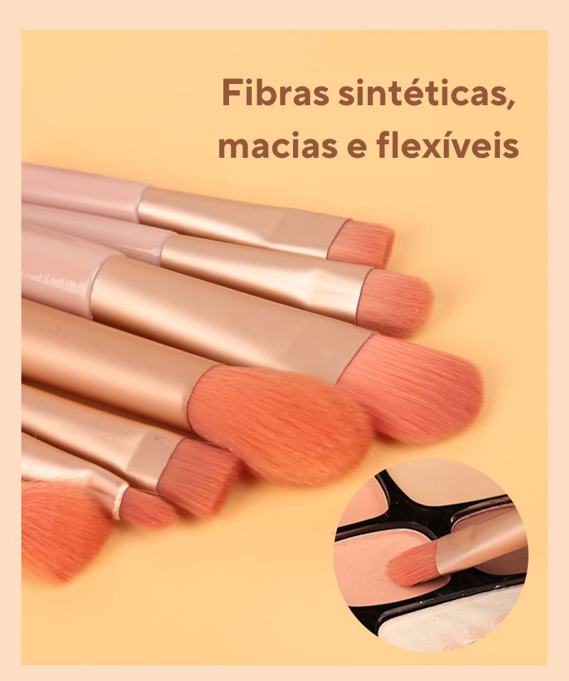 Kit com 8 Pincéis Para Maquiagem + Estojo em Couro - viya-stores